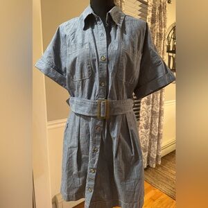 Banana Republic Chambray Belted Mini Shirtdress Size Medium